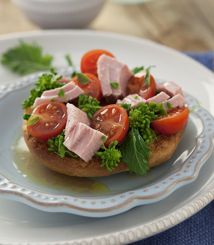 Friselle with Cherry Tomatoes, Broccoli Rabe and Tuna